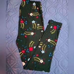 LuLaRoe Dark green Leggings with Blue and Yellow Floral DesignRoe